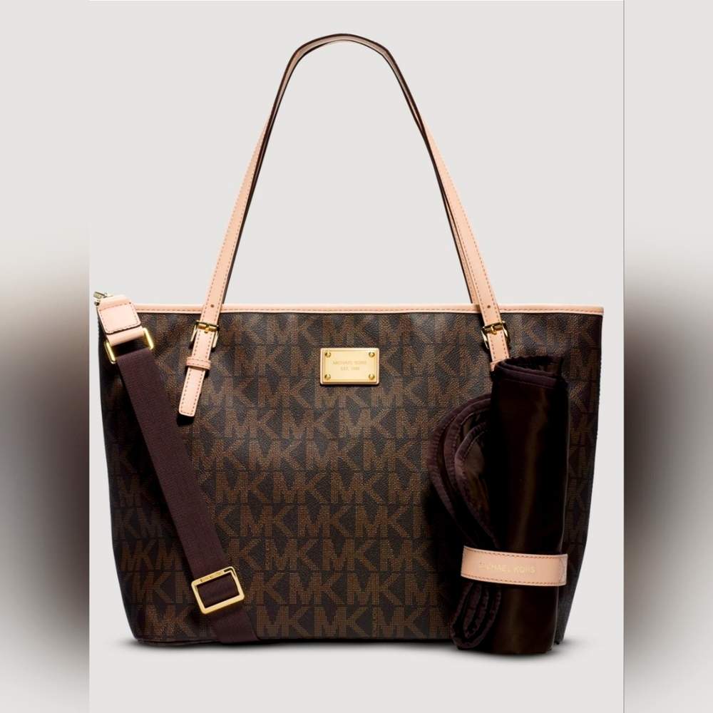 Michael Kors Brown Baby Bag with Signature Monogram Qnd Changing Pad
